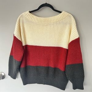 Color Block Open Knit Oversized Sweater